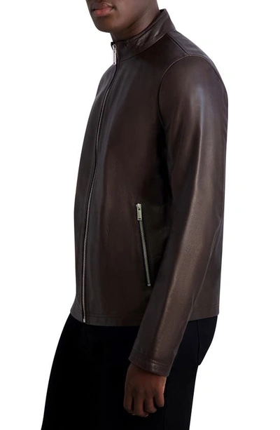 Shop Karl Lagerfeld Leather Racer Jacket In Brown