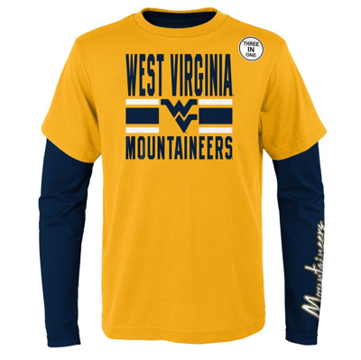 Shop Outerstuff Preschool Navy/gold West Virginia Mountaineers Fan Wave Short & Long Sleeve T-shirt Combo Pack