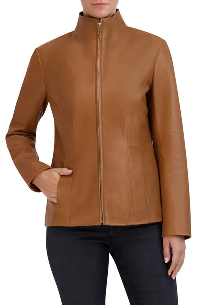 Shop Cole Haan Signature Wing Collar Leather Jacket In Hazelnut