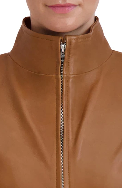 Shop Cole Haan Signature Wing Collar Leather Jacket In Hazelnut