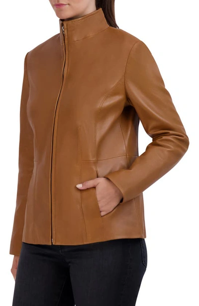 Shop Cole Haan Signature Wing Collar Leather Jacket In Hazelnut
