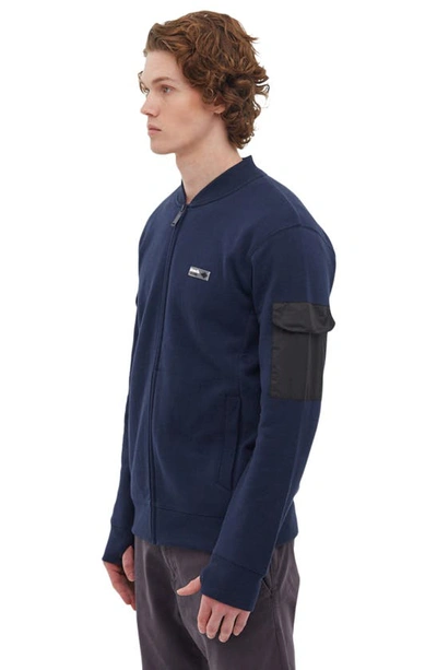 Shop Bench <br>dilla Sleeve Pocket Zip-up Sweatshirt<br> In Navy