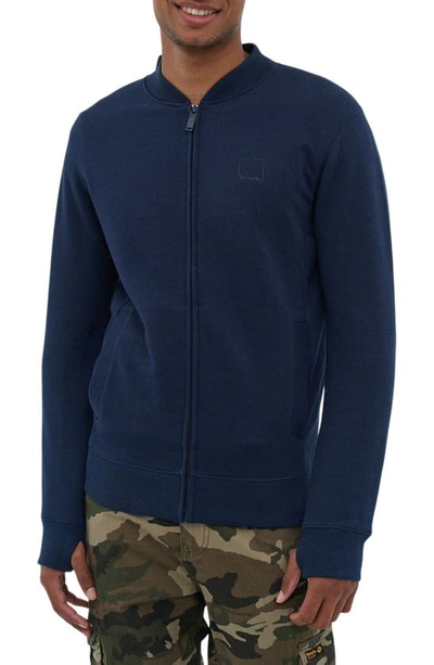 Shop Bench . Vetal Piqué Bomber Zip-up Sweatshirt In Navy