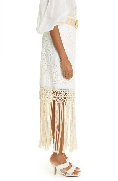 Shop Zimmermann Vitali Belted Fringe Hem Eyelet Linen Skirt In Ivory