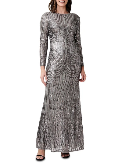 Shop Adrianna Papell Womens Embellished Mermaid Evening Dress In Silver