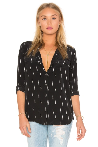 Equipment Slim Signature Silk Lightning-print Shirt In True Black