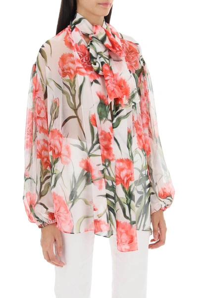 Shop Dolce & Gabbana Carnation Print Open Chiffon Blouse In Multicolor