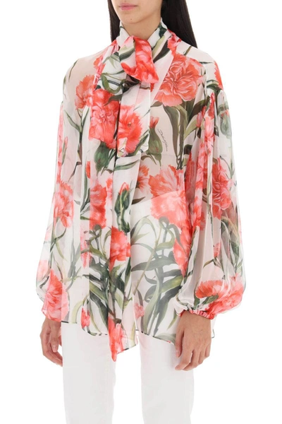 Shop Dolce & Gabbana Carnation Print Open Chiffon Blouse In Multicolor