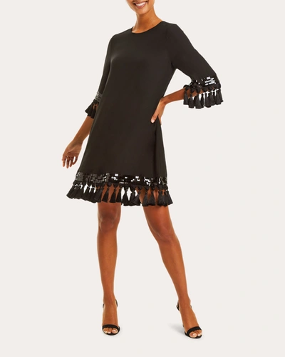 Shop Mestiza Women's Shimmy Chiffon Tassel Dress In Black