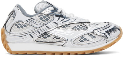 Shop Bottega Veneta Silver & White Orbit Sneakers In Silver White