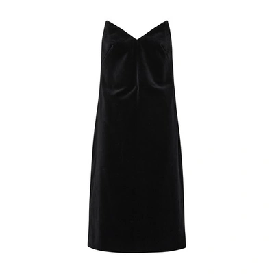 Loewe Strapless Cotton-blend Velvet Midi Dress In Black