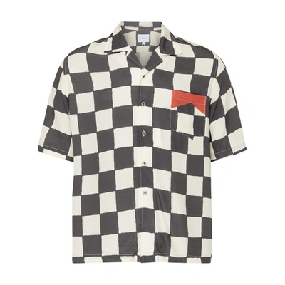 Shop Rhude Silk Printed Broken Checker Shirt In Ivory_black_red