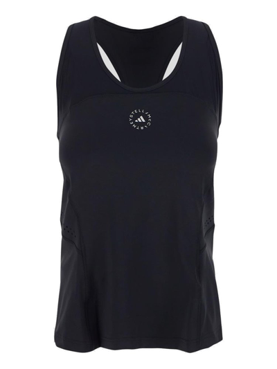 Shop Adidas By Stella Mccartney Logo Printed Racerback Tank Top In Black