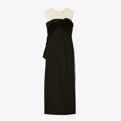 Shop Tory Burch Knotted Stretch Wool Dress In Black