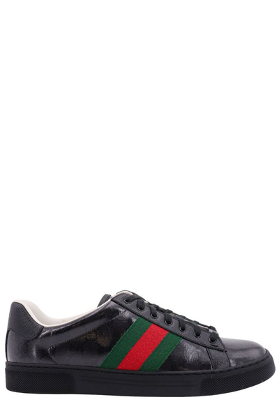 Shop Gucci Ace Gg Embellished Sneakers In Black