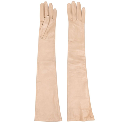 Shop Max Mara Logo Plaque Long Gloves In Beige