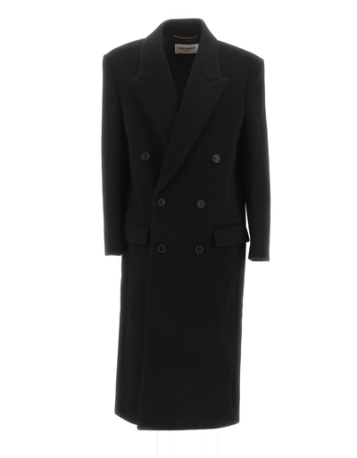 Shop Saint Laurent Buttoned Coat In Black
