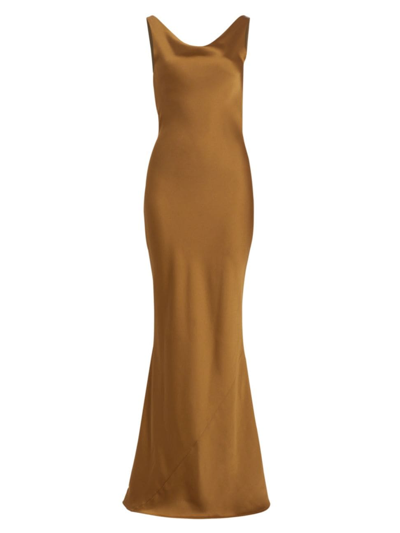 Shop Norma Kamali Women's Maria Cowl Satin Gown In Woods