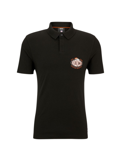 Shop Hugo Boss Men's Boss X Nfl Cotton-piqué Polo Shirt With Collaborative Branding In Broncos Charcoal