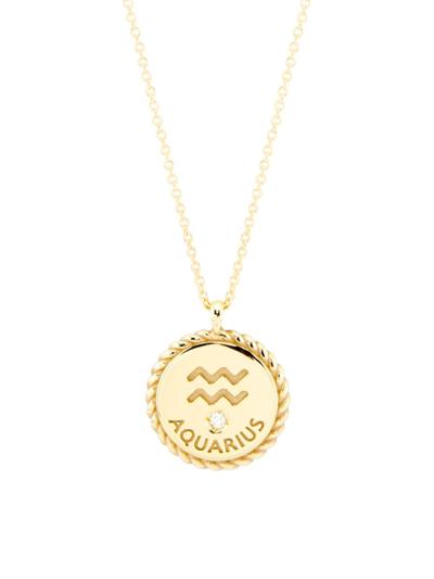 Shop Saks Fifth Avenue Women's 14k Gold & Diamond Star Sign Pendant Necklace In Aquarius