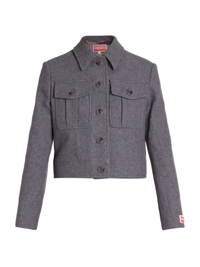 Shop Kenzo Women's Wool-blend Utility Jacket In Stone Grey