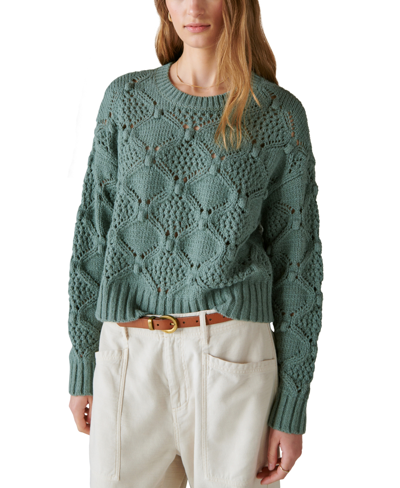 Shop Lucky Brand Women's Open-stitch Pullover Sweater In Laurel Wreath