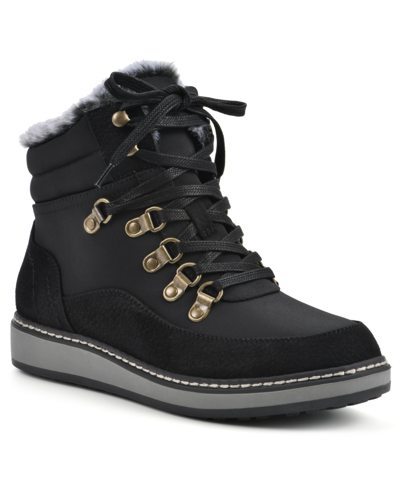 Shop White Mountain Women's Tamasha Lace Up Cozy Booties In Black Fabric