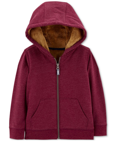 Shop Carter's Toddler Boys Faux-sherpa-lined Full-zip Hoodie In Red