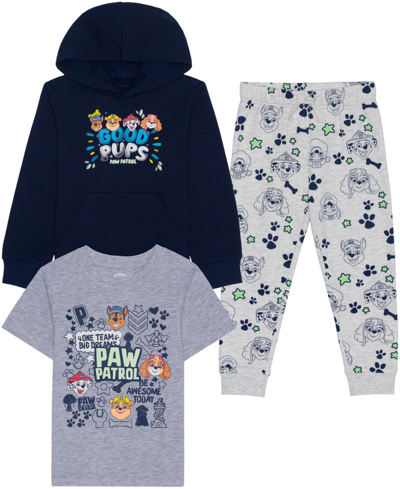 Shop Hybrid Little Boys Paw Patrol Hoodie, T-shirt And Joggers, 3 Piece Set In Navy