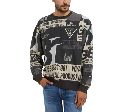 Shop Guess Men's 81 Collage Printed Sweatshirt In Jet Black