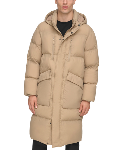 Shop Dkny Men's Quilted Hooded Duffle Parka In Khaki