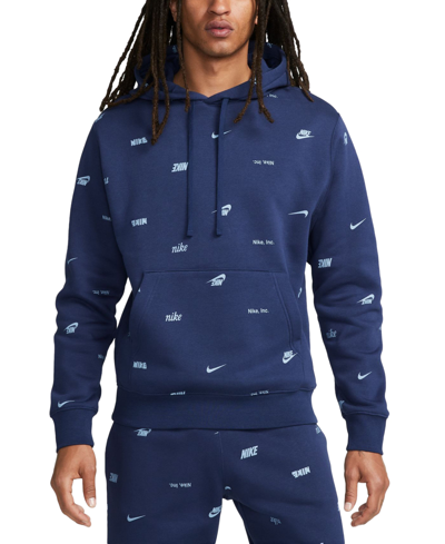 Shop Nike Club Fleece Men's Allover Print Pullover Hoodie In Midnight Navy,ashen Slate