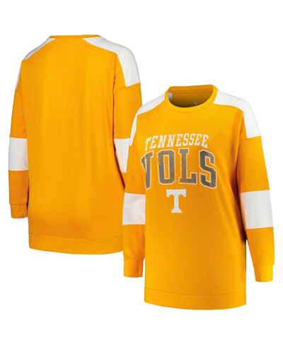 Shop Profile Women's  Tennessee Orange Distressed Tennessee Volunteers Plus Size Striped Pullover Sweatshi