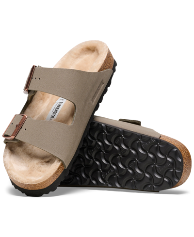 Shop Birkenstock Men's Arizona Birkibuc Shearling Sandals From Finish Line In Gray
