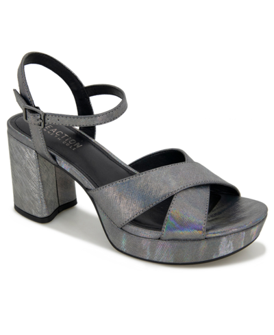 Shop Kenneth Cole Reaction Women's Reeva Criss-cross Platform Dress Sandals In Pewter