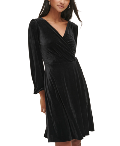 Shop Karl Lagerfeld Women's Velvet V-neck Long-sleeve Dress In Black