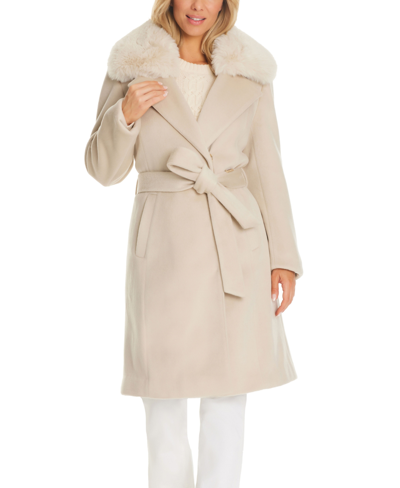 Vince Camuto Double Breasted Coat With Removable Faux Fur Collar