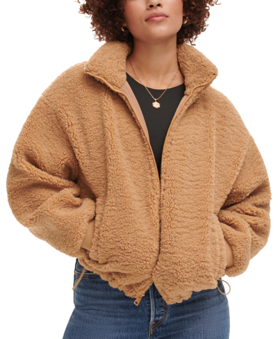 Shop Levi's Women's Sherpa Stand Collar Zip Up Jacket In Chestnut