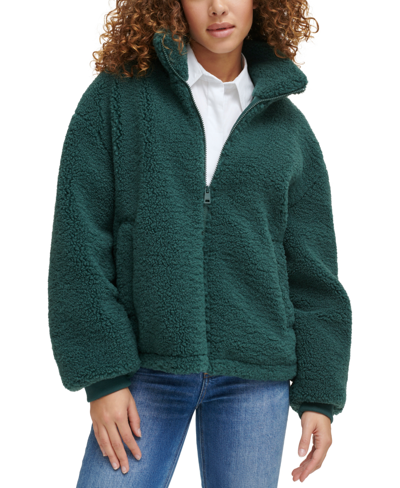 Shop Levi's Women's Sherpa Stand Collar Zip Up Jacket In Darkest Spruce