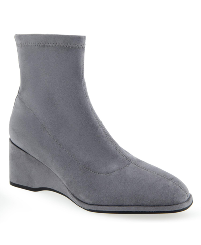 Shop Aerosoles Anouk Boot-ankle Boot-wedge In Grey Faux Suede