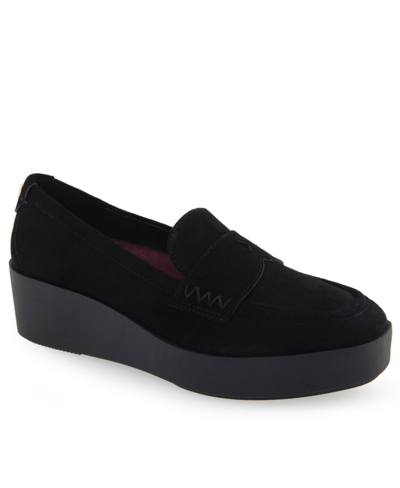 Shop Aerosoles Cetara Tailored-loafer-wedge In Black Suede