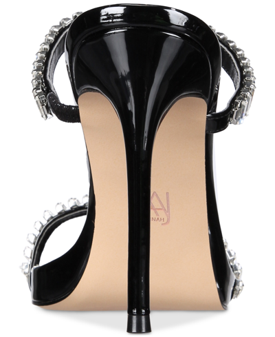 Shop Aaj By Aminah Laila Rhinestone Slip-on Dress Sandals In Black Patent