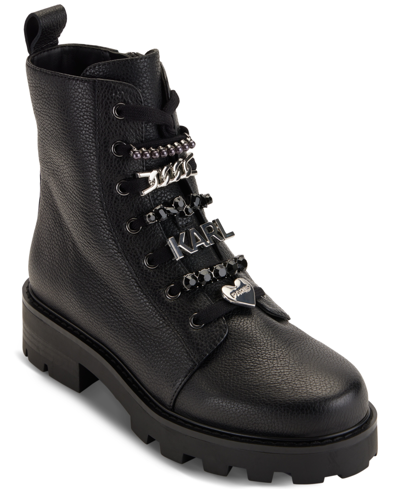 Karl Lagerfeld Women's Mela Embellished Combat Booties In Black