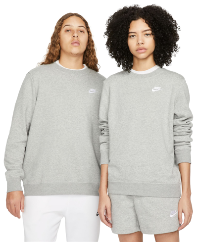 Shop Nike Women's Sportswear Club Fleece Crewneck Sweatshirt In Dark Grey Heather,white
