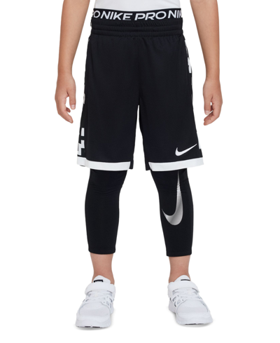 Shop Nike Big Boys Pro Warm Dri-fit Logo-print Tights In Black