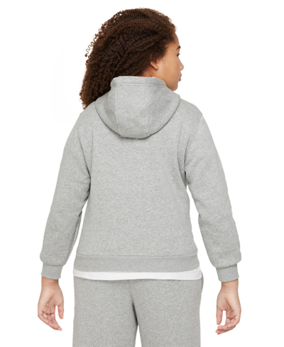 Shop Nike Big Kids Sportswear Club Fleece Graphic Hoodie, Extended Size In Dark Grey Heather