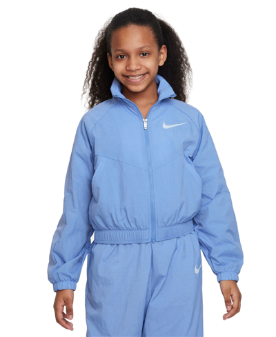 Shop Nike Sportswear Girls Woven Jacket In Blue