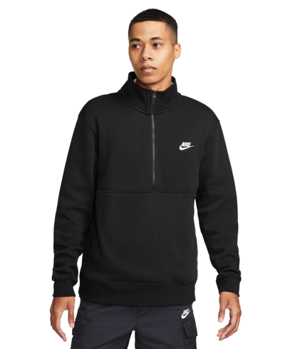 Shop Nike Sportswear Club Men's Brushed Back Half-zip Pullover In Black