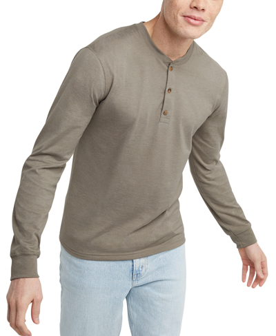 Shop Alternative Apparel Men's Hanes Originals Cotton Long Sleeve Henley T-shirt In Oregano Heather
