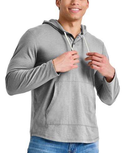 Shop Alternative Apparel Men's Hanes Originals Cotton Henley Hooded Sweatshirt In Light Steel
